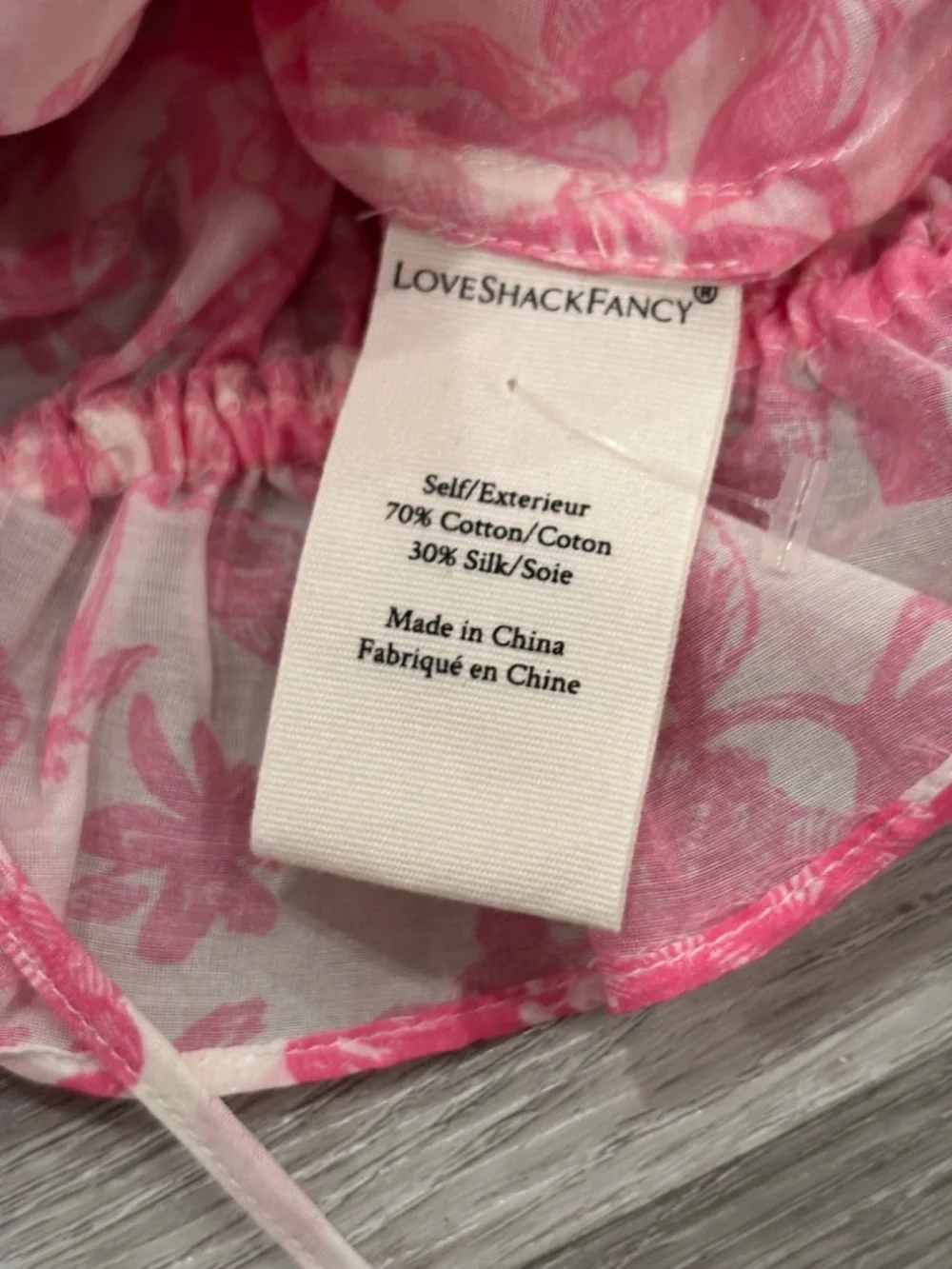 LoveShackFancy Molly Pink Floral Cropped Puff Sleeve Ruffle Silk Blouse XS